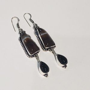 Hand Crafted Silver and Brown Drop Earrings
